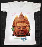 เสื้อยืดคอวีพร้อมสกรีนลายแหล่งท่องเที่ยว ลายประเทศกัมพูชา